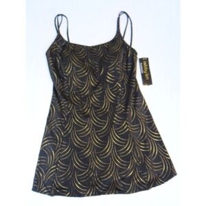 Robby Len Black Gold Art Deco Swirl Tankini Swim Dress Size 16 NWT